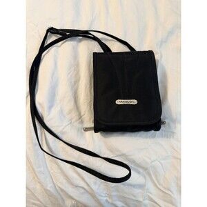 Travelon Black Neck Pouch Passport Organizer with Card Slots & Zippered Compart…
